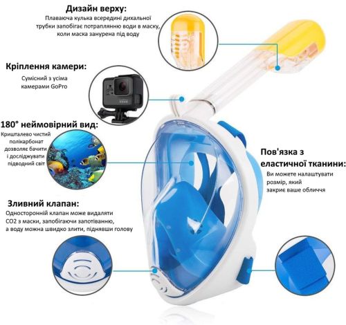 Повна маска S / M для підводного плавання Free EasyBreath з кріпленням для камери GoPro, панорамна маска для снорклінга, пірнання Easy Breath