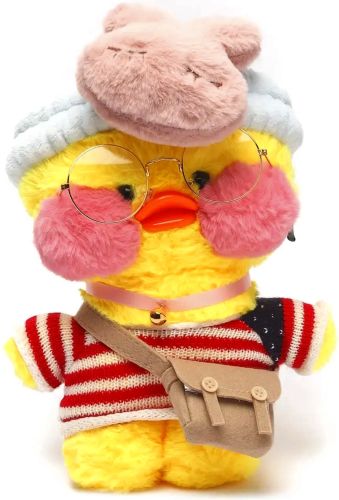 М'яка іграшка Huada Toys качечка в окулярах Lalafanfan 35 см, плюшева качка в одязі Cafe mimi duck Лалафанфан Жовта