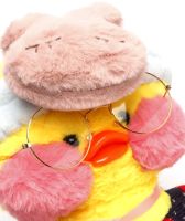 М'яка іграшка Huada Toys качечка в окулярах Lalafanfan 35 см, плюшева качка в одязі Cafe mimi duck Лалафанфан Жовта