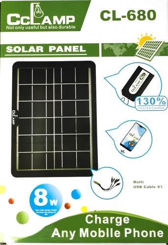 Сонячна панель Cclamp Solar Panel CL - 680 8W 6V 1.3 A портативна батарея з мультикабелем USB для зарядки мобільних пристроїв від сонця 680CL