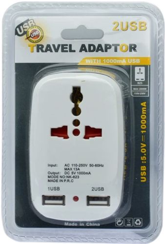 Сетевой тройник Travel Adaptor 823 разветвитель адаптер для зарядки телефона SL-188 на 2 USB сетевое зарядное устройство с индикатором в розетку