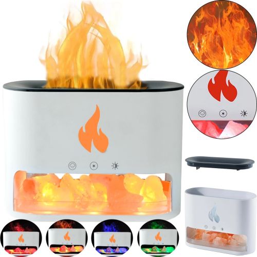 Настільний зволожувач повітря нічник з соляними каменями Docsal Flame Aroma Diffuser CAO з LED підсвічуванням 5W, соляна лампа аромадифузор Білий