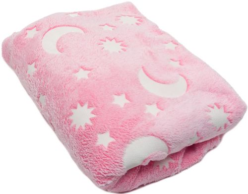Дитячий світиться плед Magic Blanket місяць і зірки Рожевий 150х200 см плюшеве світиться покривало день-ніч, люмінесцентне покривало-плед