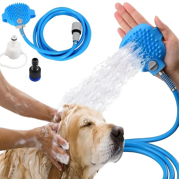 Щітка-душ на долоню для купання великих собак Pet Bathing Tool зі шлангом Pet washer, Силіконова масажна рукавичка для миття домашніх тварин