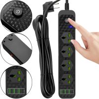 Мережевий фільтр Power Socket J02 3000w на 4 розетки 3 USB 3.4 A і 1 Type-C електричний Подовжувач переноска для підключення приладів до мережі Чорний