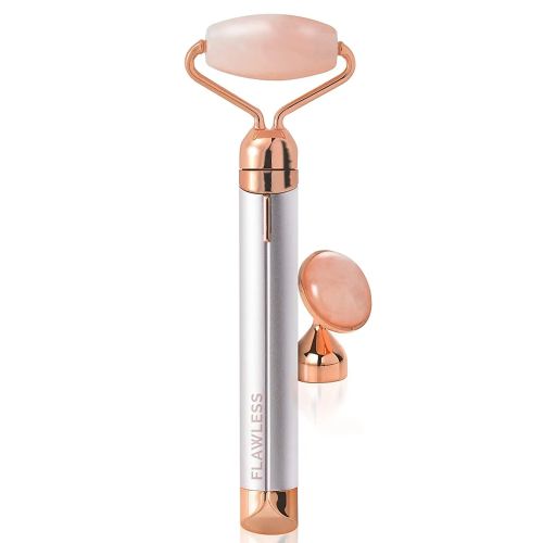 Вібромасажер ролер для обличчя Flawless Contour масажний ролик з двома насадками на батарейках, електричний масажер для масажу, ролик-масажер