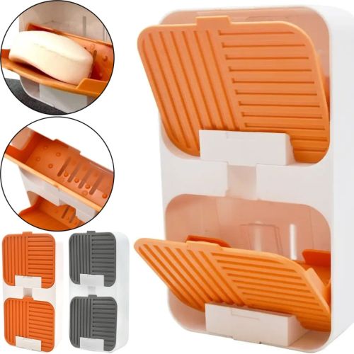 Настінний органайзер для мила Flip Lid Drain Soap Box на 2 відсіки з відкидними кришками, Подвійна навісна мильниця зі зливом на стіну у ванну