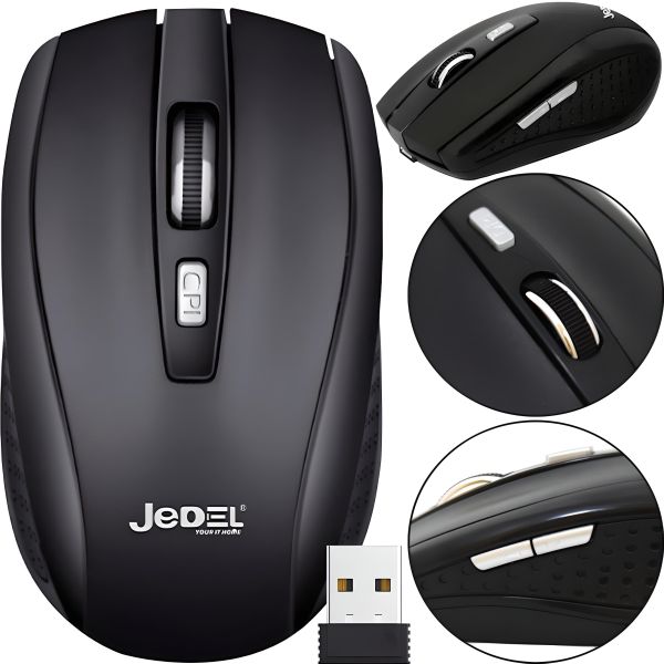Бездротова оптична мишка Jedel W550 Black 1000 dpi ігрова для комп'ютера і ноутбука 2.4 GHZ на батарейці, геймерська USB миша 98127 Чорна