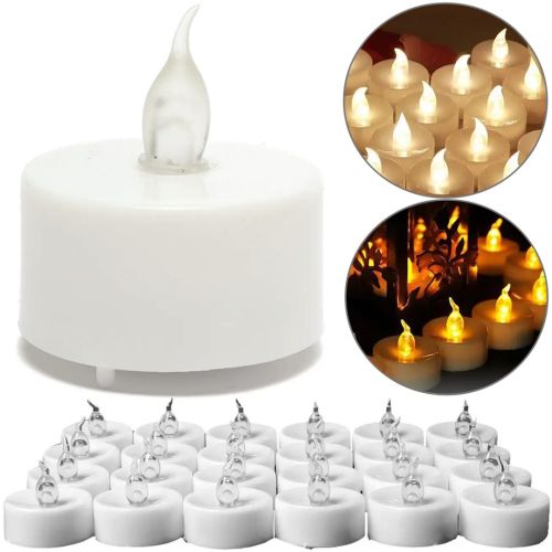 Набор светодиодных горящих свечей Flameless Tealight 24 штуки LED свеча с имитацией пламени и подсветкой на батарейках для освещения Белые