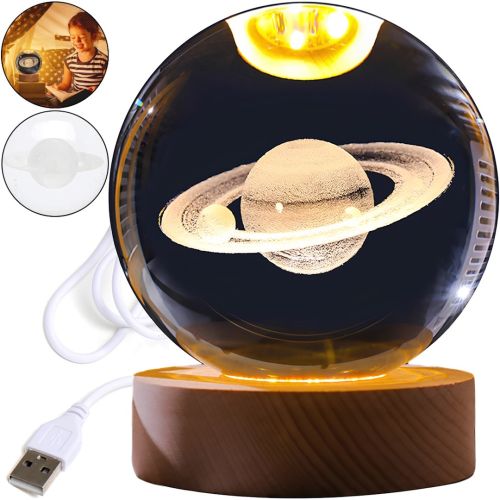 Хрустальный шар-ночник Сатурн 3D Creative Visualization Lamp M-8062S светодиодный LED ночник, стеклянный шар светильник на аккумуляторе от USB 