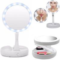 Настольное круглое косметическое зеркало с LED подсветкой My Fold Away для макияжа, Складное увеличительное 10x зеркало трансформер с органайзером