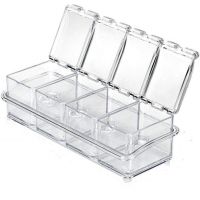 Набір ємностей для зберігання спецій і приправ Crystal Seasoning Box на 4 відсіки, акриловий органайзер, баночки для сипучих продуктів з підставкою
