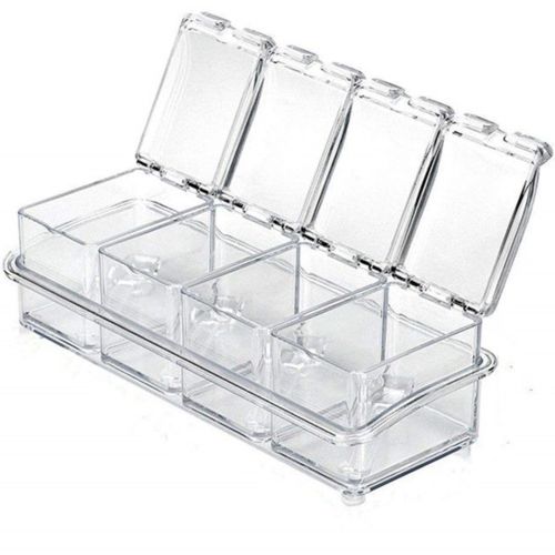 Набір ємностей для зберігання спецій і приправ Crystal Seasoning Box на 4 відсіки, акриловий органайзер, баночки для сипучих продуктів з підставкою