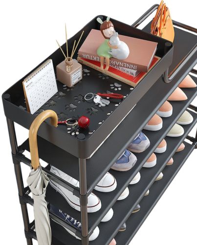 Обувниця з полицею для аксесуарів Araqel Shoe Rack стелаж органайзер для зберігання взуття 60х21х78 см металева стійка на 5 полиць в передпокій Чорна