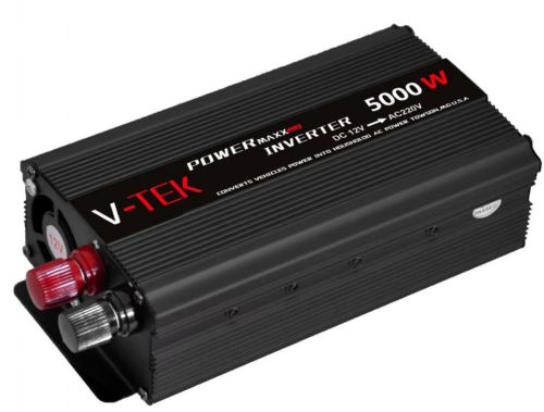 Автомобільний інвертор V-TEK PowerMaxx SSK-5000W 12V - 220V від прикурювача і акумулятора, Авто перетворювач напруги струму 12В 5000Вт, Чорний