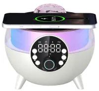 Настільна смарт колонка проектор RGB Starry Sky BT-2203 з диско кулею і бездротовою зарядкою акумуляторний Bluetooth нічник з підсвічуванням ZQS2226