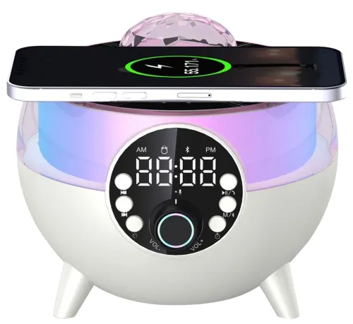 Настільна смарт колонка проектор RGB Starry Sky BT-2203 з диско кулею і бездротовою зарядкою акумуляторний Bluetooth нічник з підсвічуванням ZQS2226