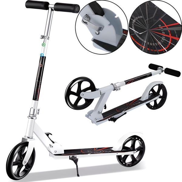 Двоколісний складаний самокат Scooter 888 BT-3 Білий з підніжкою і регулюванням висоти для підлітків 110 кг, Міський прямий самокат колеса 200мм