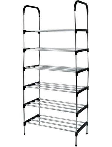 Напольная полка органайзер Shoe Rack Rias RD-9005 для хранения обуви 6 ярусов, Стойка этажерка на 6 секций полок 115x56x30 см из стали Серебристая