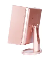 Косметичне потрійне дзеркало з сенсорною кнопкою Superstar Magnifying Mirror JN-817 3 в 1 зі збільшенням, складне дзеркало з LED підсвічуванням Рожеве