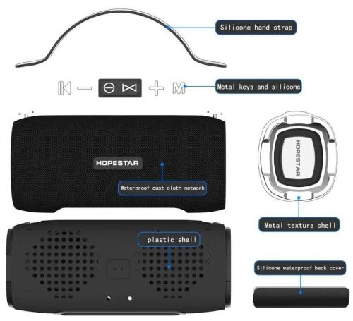 Портативна Bluetooth бездротова стерео колонка Hopestar H24, вологозахищена акустика з FM радіо і MicroSD H-24