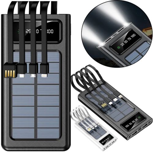 Зарядний пристрій Power bank YM-485 Solar 10000 mAh C набором кабелів 4в1 зовнішній акумулятор на сонячній батареї Type - C MicroUSB Lightning