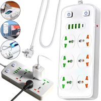 Мережевий фільтр Power Socket AR-CP05 2500W на 6 розеток 4 USB 1 Type-C 2 м подовжувач переноска з вимикачем для підключення приладів до мережі Білий