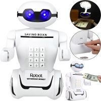 Дитяча електронна скарбничка світильник Robot Piggy Bank 6688-8 з кодовим замком і купюроприймачем, Дитячий сейф Робот з лампою на батарейках Білий