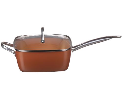 Універсальна сковорода Copper Cook Deep Square Pan Ampowar 24 см з фритюром і пароваркою з кришкою, антипригарна сковорідка фритюрниця з друшляком