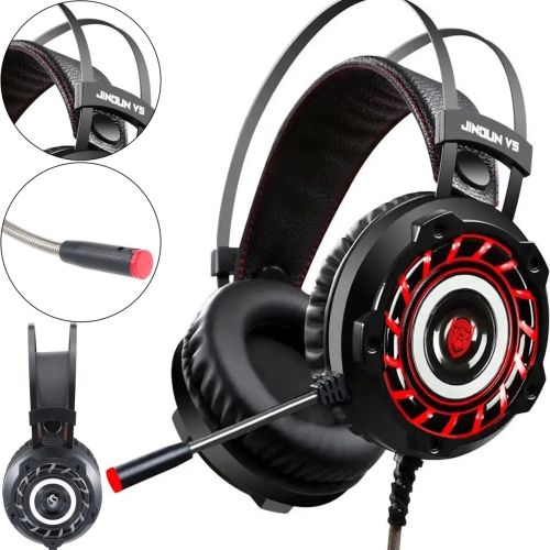 Игровые проводные наушники Jinoun A6 с микрофоном и RGB подсветкой для ПК, Геймерские полноразмерные наушники для компьютера и ноутбука USB AUX