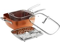 Універсальна сковорода Copper Cook Deep Square Pan Ampowar 24 см з фритюром і пароваркою з кришкою, антипригарна сковорідка фритюрниця з друшляком
