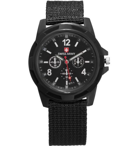 Чоловічі наручні армійські Годинники Swiss Army кварцові годинники Quartz на руку з ремінцем з нейлону 29 см чорні