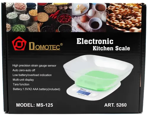 Кухонні електронні ваги Domotec MS-125 Зелені до 7 кг кулінарні ваги з чашею і підсвічуванням для зважування на батарейках Домотек MX-403