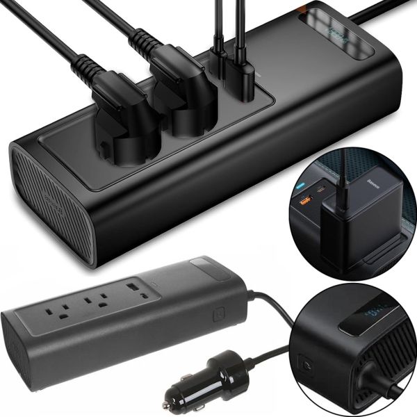 Автомобільний перетворювач напруги з 12V на 220v Baseus RNBQ-A01 150W інвертор з швидкою зарядкою CN EU 2 розетки type-C USB від прикурювача