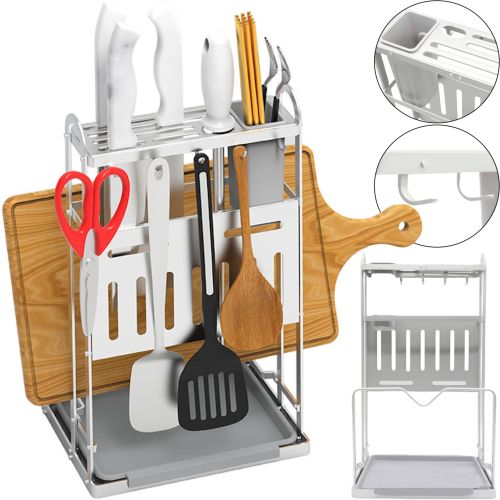 Кухонний органайзер сушарка Kitchen Rack CW-2001H для зберігання і сушіння столових приладів, Підставка стелаж для посуду дощечки і ножів Сріблястий