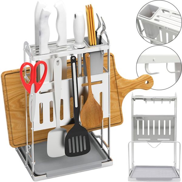 Кухонний органайзер сушарка Kitchen Rack CW-2001H для зберігання і сушіння столових приладів, Підставка стелаж для посуду дощечки і ножів Сріблястий