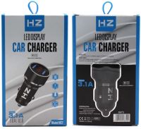 Автомобільний зарядний пристрій з вольтметром Car Charger HZ HC7 3.1 A, Адаптер для зарядки 2xUSB в прикурювач, Автозарядка з екраном Чорний