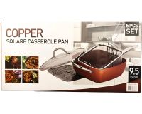 Універсальна сковорода Copper Cook Deep Square Pan Ampowar 24 см з фритюром і пароваркою з кришкою, антипригарна сковорідка фритюрниця з друшляком