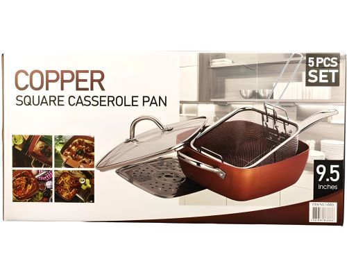 Універсальна сковорода Copper Cook Deep Square Pan Ampowar 24 см з фритюром і пароваркою з кришкою, антипригарна сковорідка фритюрниця з друшляком