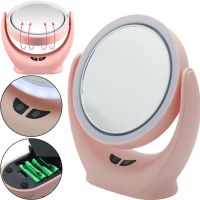 Настольное круглое косметическое зеркало Mirror Lamp YT-M513 с LED подсветкой и увеличением для макияжа, Увеличительное зеркало на подставке Розовое