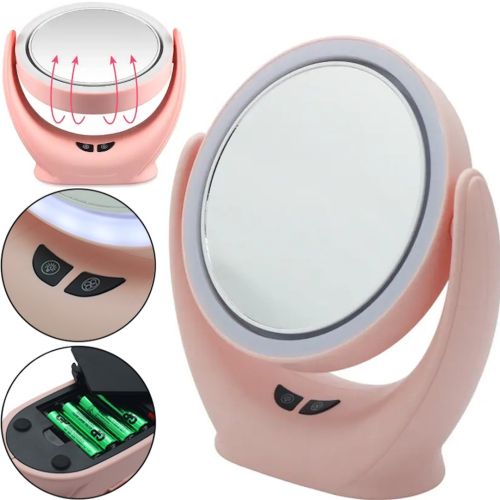 Настольное круглое косметическое зеркало Mirror Lamp YT-M513 с LED подсветкой и увеличением для макияжа, Увеличительное зеркало на подставке Розовое