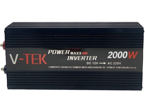 Автомобільний інвертор V-TEK PowerMaxx SSK-2000W 12V - 220V від прикурювача і акумулятора, Авто перетворювач напруги струму 12В 2000Вт, Чорний