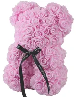 Маленький мишка из искусственных 3D роз Teddy Bear de Luxe 25 см Pink, Светло розовый медведь Тедди