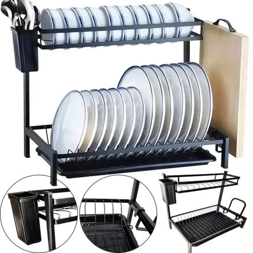 Металева двоярусна сушарка органайзер Kitchen rack double deck MJ-4014 над раковиною, стійка 2 яруси для сушіння і зберігання посуду з піддоном