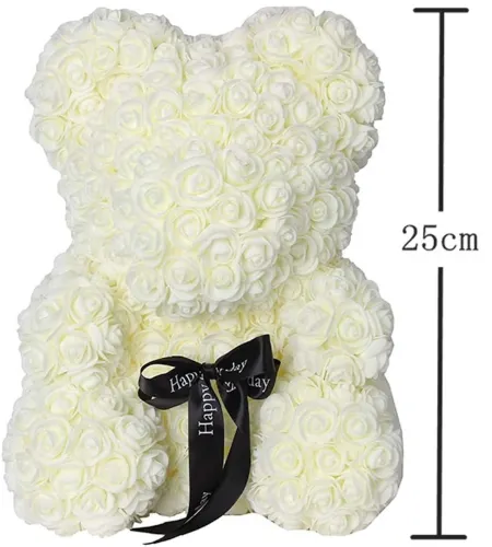 Маленький ведмедик з штучних 3D троянд Teddy Bear de Luxe 25 см White, Білий ведмідь Тедді