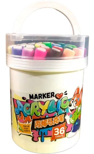Професійний набір скетч маркерів Creative Acrylic Marker 36 шт для малювання у відрі, акрилові маркери фломастери лінери AND635 - 36 кольорів