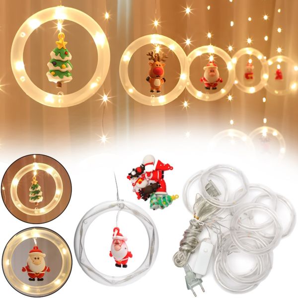 Внутрішня гірлянда штора Xmas фігурки в кільці 3 м 110 LED діодів WW, новорічна Світлодіодна тепла Біла гірлянда-Завіса на вікно 3МХ70СМ 220V