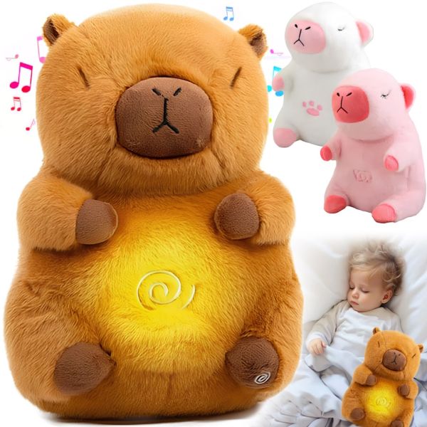 Інтерактивна дихаюча капібара Snuggle Pulse CapyBuddy 30 см м'яка плюшева іграшка, музичний нічник на батарейках для сну новонароджених дітей