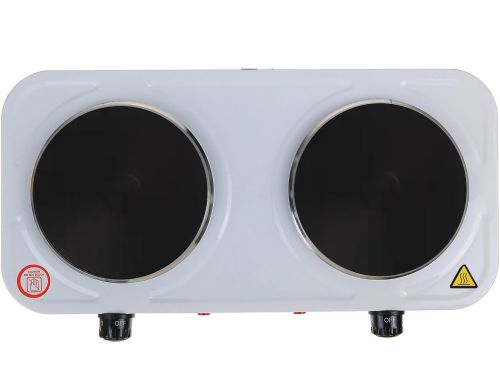 Настільна електроплита Domotec MS-5822 1000W на 2 конфорки диск, двоконфорочна електрична плита 1000Вт з термостатом на 5 положень Біла