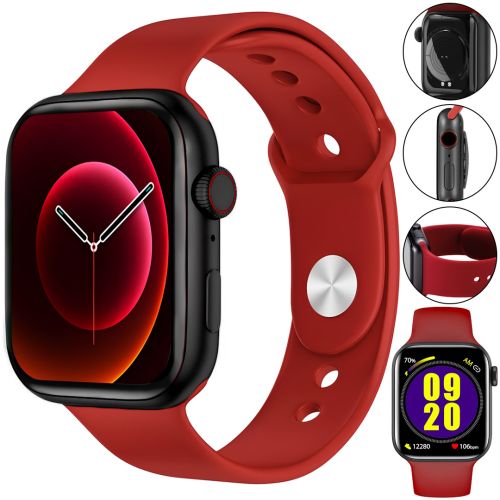 Наручний Смарт годинник Smart Watch T500 спортивний з мікрофоном, тонометром IP67 Aluminium 44mm Розумний годинник з функціями фітнесу та здоров'я Червоні